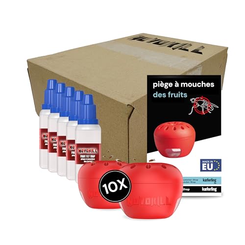 Novokill Piège à Mouches des Fruits - 10x pièges + 5X Attractif 30ml - Efficace pour la Cuisine et la gastronomie - Combattre Les Mouches des Fruits - Piège à Effet Durable - Réutilisable