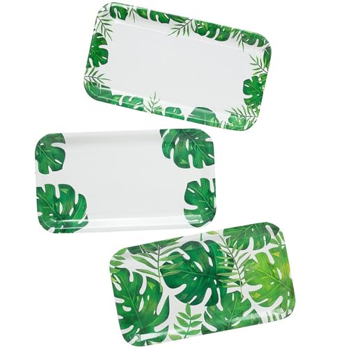 Fun Express Palm Leaf Party Serving Trays – Sturdy Tropical Design Serving Trays for Parties Buffets Weddings & Special Occasions – Ideal for Appetizers Snacks Desserts & Treats – 3 Pieces