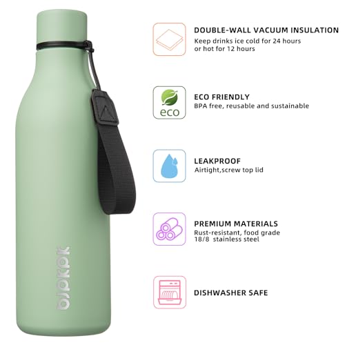 Image of BJPKPK Insulated Water Bottles, 25 oz Stainless Steel Metal Water Bottle with Strap, BPA Free Leak Proof Jugs, Mugs, Flasks, Reusable Thermal Flasks for Sports & Travel, Macaron Green