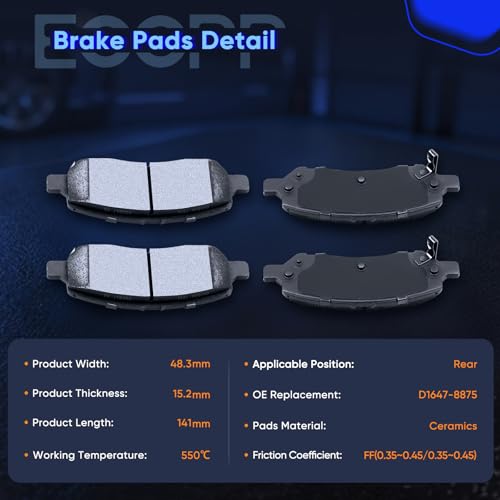 Image of ECCPP D1647 D1623 Front Rear 8PCS Ceramic Brake Pads Set For Dodge For Dart | 2013 2014 2015 2016;w /Hardware