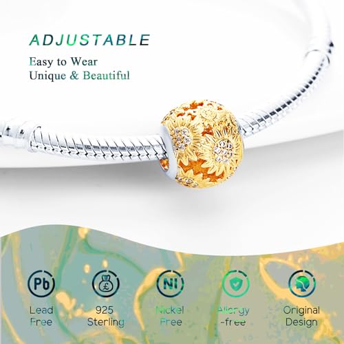 925 Sterling Silver Charms Beads for Bracelets Necklaces, 4 Four Clover Leaf Sunflower Ladybird Honeycomb Infinite Heart Pendant, Green Flower Lucky Jewelry Birthday Gifts for Women Men4