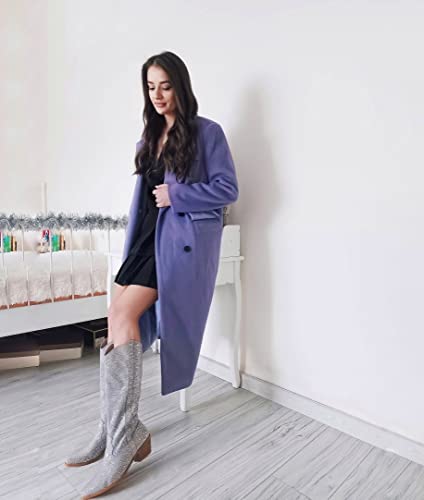 Richealnana Knee High Boots for Women Sparkle Rhinestones Clear Gems Calf High Shining Pull-On Boots3