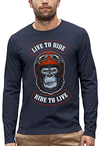 T-shirt manches longues singe motard avec son casque de moto pour homme