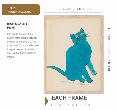 Image of BLINKART Cat Aesthetic Modern Art Walls With Frame | Natural Wood Texture | Living Room Bedroom Office Wall Decoration | Poster Home Decor Frames Wall Bedroom | 12x8 Inches (D443)