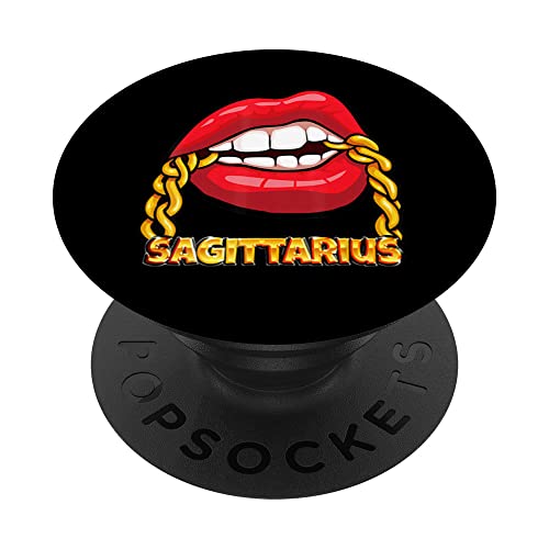 Black Queen Birthday Red Lips Chain Sagittarius Zodiac Sign PopSockets Swappable PopGrip