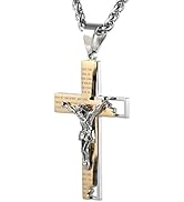 HZMAN Men's Stainless Steel Cross Crucifix Bible Prayer Pendant Necklace 22+2" Chain
