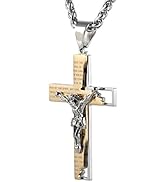 HZMAN Mens Stainless Steel Cross Crucifix Bible Prayer Pendant Necklace 22+2" Chain