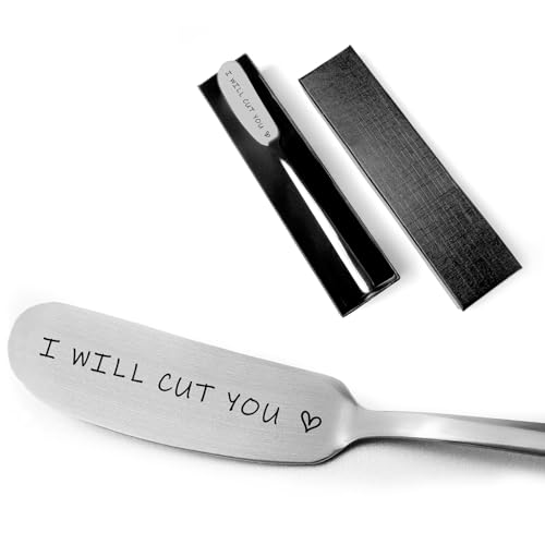 Funny I Will Cut You Stainless Steel Engraved Butter Cheese Knives, Peanut Butter Breakfast Spreader for Baker's Peanut Butter Lovers, Valentine's Day Gift For Husband Wife Boyfriend Girlfriend