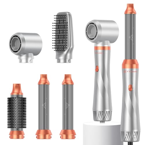 Image of 5 in 1 Blow Dryer Brush,110-120V Hair Dryer Brush, Fast Drying & 3 Adjustable Temperatures Hot-Air Hair Brushes, Detachable Hair Styler Set for Curling /Volumizing /Straightening /Styling (Silver-Orange)