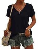 Jahetuul Camiseta Mujer Manga Corta Cuello en V Holgada Casual Lisa Camiseta Básica de Verano con Hombro Caído