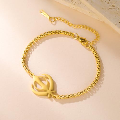 LIKGREAT Khanda Symbol Bracelet for Women Stainless Steel Sikhism Pendant Adjustable Box Chain Indian Jewelry3
