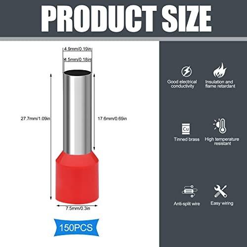 Aderendhülsen 10mm2 18mm Lang Isoliert-150 Stk Aderendhülsen Teilisoliert Rot Wiederverschließbar (10mm²x18mm)