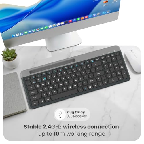 Image of LAPCARE Readmii 2.4GHz Wireless & Bluetooth 5.1 Rechargeable Keyboard with AI Assistant Key, Type-C Charging, Multi-Device Connection (2 Devices), Full Size with Numpad, 10m Range (Black & Grey)
