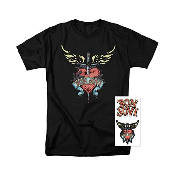 Bon Jovi Logo Heart and Dagger Band T Shirt & Stickers - Image 3