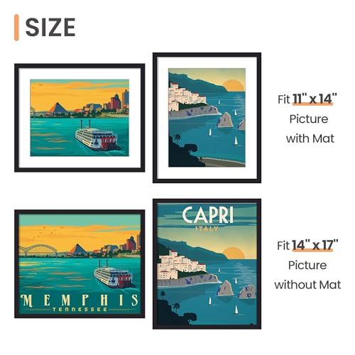 Image of upsimples 14x17 Picture Frame, Display Pictures 11x14 with Mat or 14 x 17 Without, Wall Hanging Diploma Frames, Black, 1 Pack