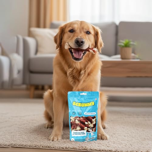 Image of Scrummy Marbled Duck Wrapped Calcium Bone Dog Treats 70g Pack | Soft & Tasty Training Snacks | High Protein Healthy Chews for Puppies & Adult Dogs