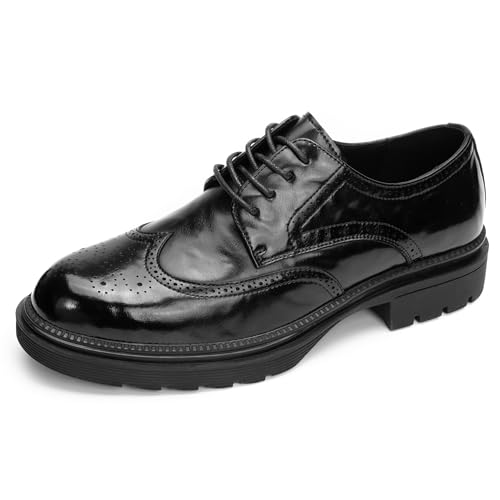 Men’s Wingtip Brogue Dress Shoes – Genuine Leather Oxford Shoes for Men with Classic Perforated Detailing, Cushioned Insole & Non-Slip Rubber Sole – Formal Business Derby Style