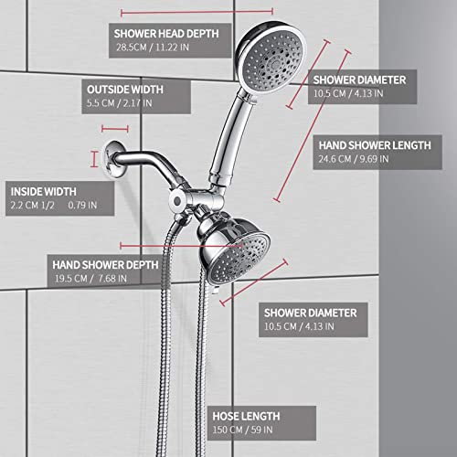 Pommeau de douche haute pression combiné avec tuyau inox jet réglable