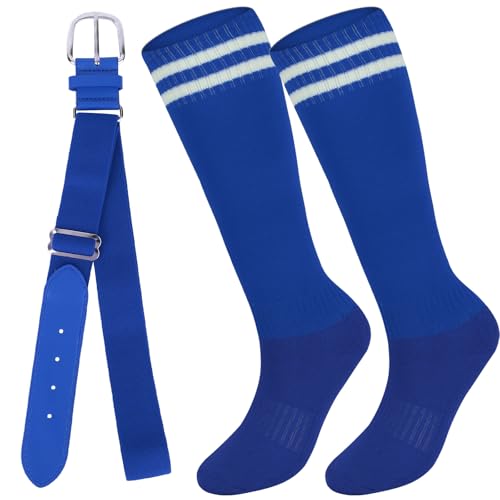 Youth Adult Baseball Socks and Belt Set Non-Slip Classical Stripes Strenchy Baseball Belt Combo