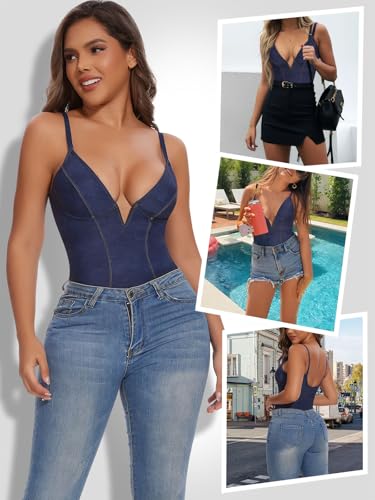 Image of SHAPERIN Bodysuit for Women Shapewear Tummy Control Deep V Neck Plunge Sleeveless Backless Thong Body Suit Tank Top