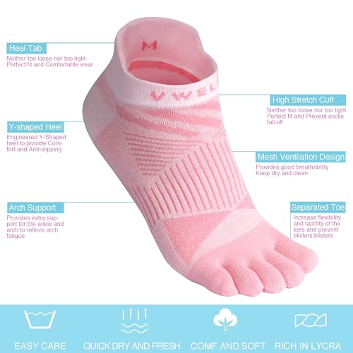 VWELL Toe Socks for Men Women COOLMAX Five Finger Socks Athletic Running Ankle Low Cut 5 Toe Socks Lightweight (3Pairs)3
