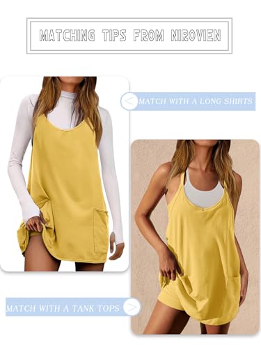 Image of Nirovien Womens Tennis Dress Workout Mini Dress with Shorts Sleeveless Spaghetti Straps Golf Athletic Dresses