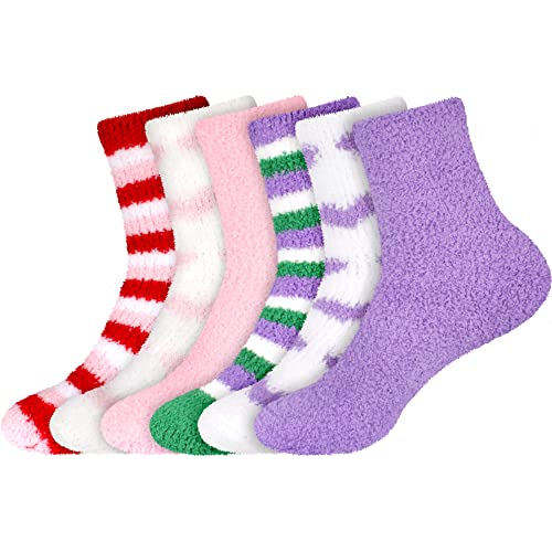 Image of BambooMN Colorful Fuzzy Socks - Assorted Super Soft Warm Microfiber Comfy Home Socks - Value Pack