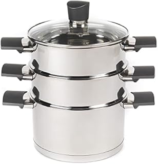 Russell Hobbs RH01170EU Excellence Collection 3 Tier Steamer with Tempered Glass Lid, 18 cm, Induction Suitable, Soft-Touch Handles, Stainless Steel Body, Dishwasher Safe