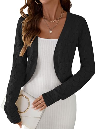 LOMON Womens Cropped Cardigan Bolero Shrugs for Dresses Knit Open Front Long Sleeve Sweater4