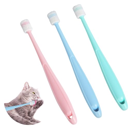 3 Stück Kleine Katze Zahnbürste,360 Grad Katzen Zahnbürste Weich,Langgriff Katzenzahnbürste für Katzen,Wiederverwendbar Hundezahnbürste für Kleine Hunde,Haustiere Silikon Toothbrush,für Dogs,Katzen