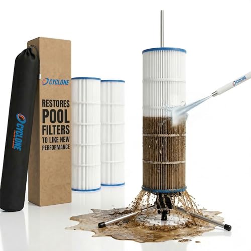 Cyclone Filter Cleaner – Patented Hose-Powered Spinning Pool Cartridge Filter Cleaning Tool with Stand & Spray Wand – Cleans 5X Faster – Fits 3”, 4”, 6” ID Filters