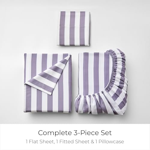 Image of Mellanni Twin Sheets Set - 3 PC Iconic Collection Bedding - Hotel Luxury, Extra Soft, Cooling Bed Sheets - Wrinkle, Fade, Stain Resistant (Twin, Oxford Stripe Hazy Lilac)