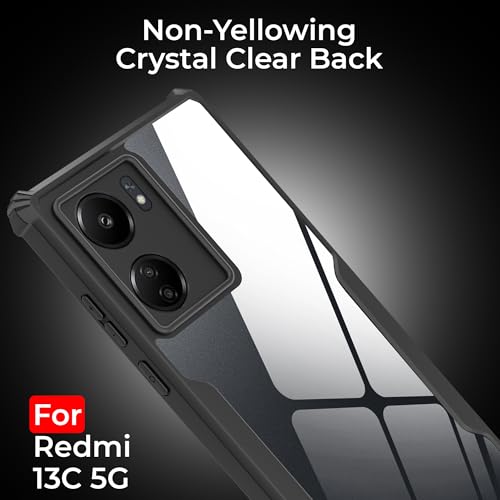 Image of A rtistque Clear Hard Transparent Acrylic Armor Anti-Drop Shockproof TPU Edge Back Cover Case for Redmi 13c - Black