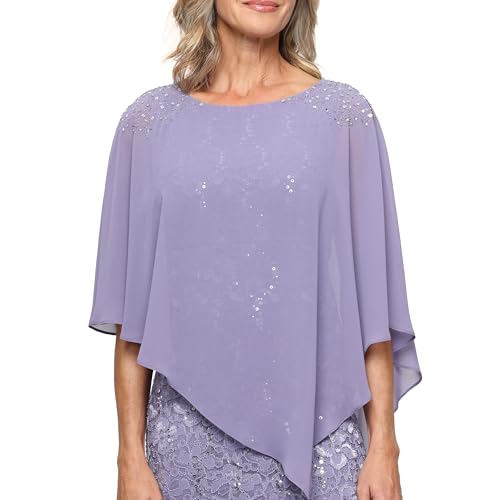 Image of S.L. Fashions Women's Long Sequin Lace Beaded Capelet Overlay Mother of The Bride Dress, Formal Evening Gown
