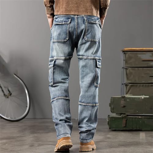 Men’S Outdoor Workwear Jeans Loose Fit Straight Leg Trousers with Pockets Denim Casual Pants3