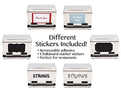 2Fold Supply Stainless Steel Straw Dispenser - For Bulk Unwrapped Drinking Straws - Custom Thank You, Straw And Chalkboard Labels Included - Stainless #TOP2