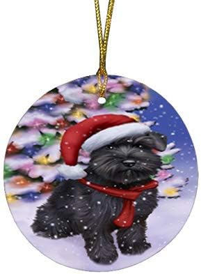 Christmas Express Delivery Red Truck Running Schnauzer Dogs Round Flat Ornament - Pet Decorative Hanging Ornaments for Christmas X-mas Tree Decorations - 2.75" Round Christmas Ornament