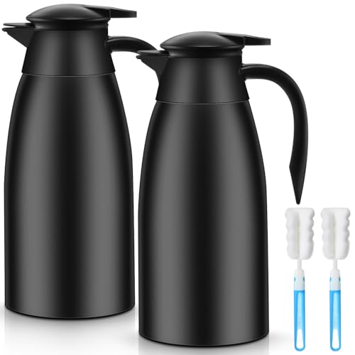 Image of Norme 2 Pcs Thermal Coffee Carafe Insulated Stainless Steel Coffee Carafe for Hot Liquid Vacuum Thermal Pot Creamer Pitcher Dispenser with Brushes Keeping Hot Water Milk(Black,51 oz)