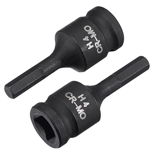 uxcell 4mm Impact Hex Bit Socket, 1/4" Square Drive 35mm Length CR-MO Metric Sizes 2 Pcs