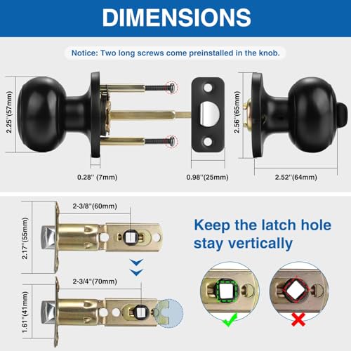 Sopoby Privacy Door Knob, 10 Pack Matte Black Round Keyless Doorknobs Interior/Exterior Lockset, Privacy Locking Door Knobs for Bedroom/Bathroom, Black Modern Design Door Hardware - Image 6