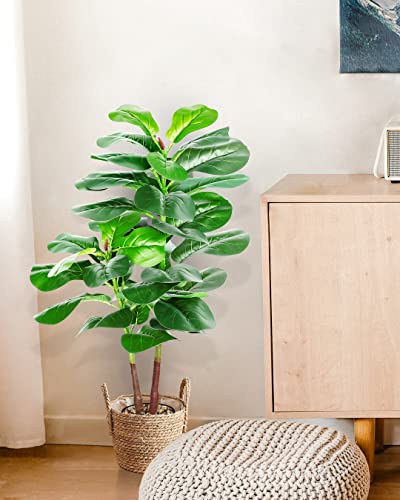 Kayfia Artificial Tree Faux Fiddle Leaf Fig Tree 40in Ficus Lyrata Fake Plant with 35 Leaves&Pebbles Covered Base Faux Plants Indoor Outdoor Modern Decor
