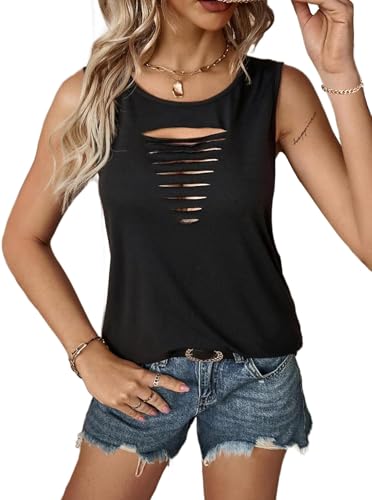 Remidoo Women's Rock Ripped Tank Top Distressed Cut Out Sleeveless Shirt3