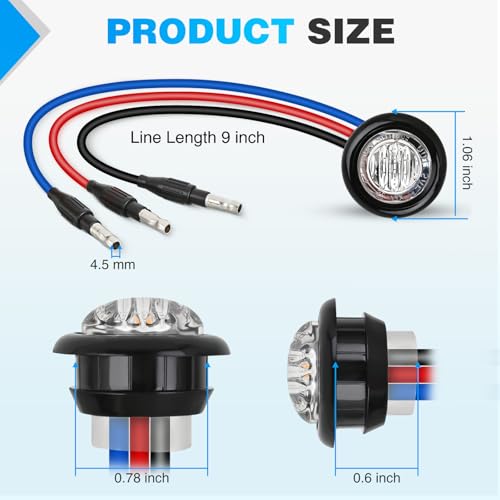Image of Nilight 3 /4 Inch Dual Color Marker Light Red Brake Blue Clearance Lights | 10PCS Auxiliary Side Lamp w /3 Pin Plug IP68 Waterproof Fits Trailers Trucks Campers RVs ATVs UTVs