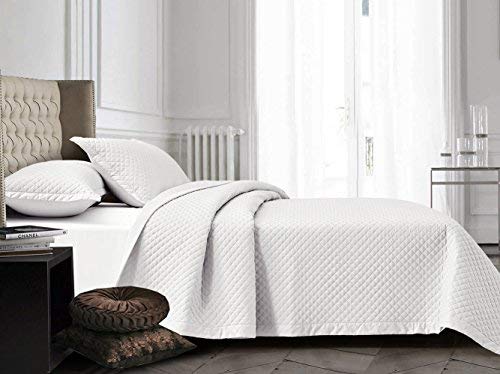 Grand Linen Twin Size Quilt Set 100% Cotton Bedding White Reversible Bedspread Coverlet All Seasons Bed Cover/Blanket