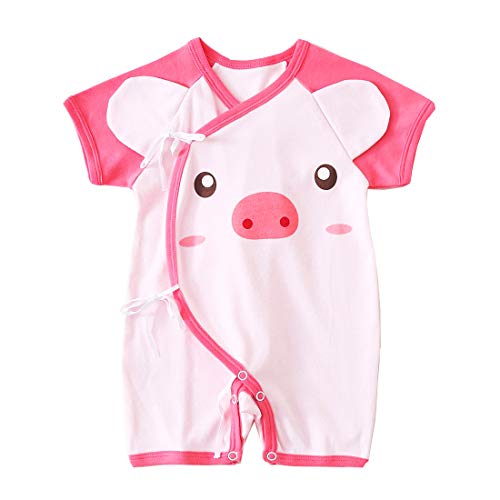 Image of PAUBOLI Baby Kimono Romper Cotton Newborn Wrap Shirt Lovely Pig Onesies 0-12 Months (0-3 Months, Pink)