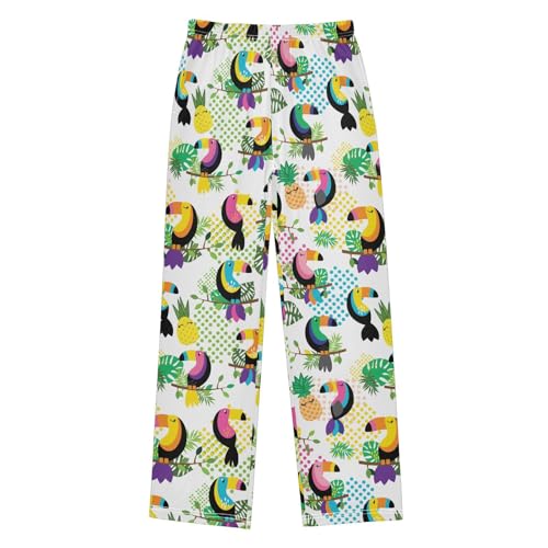 Colorful Parrot Palm Tree Boys Long Pants Soft Trousers Elastic Waist Kids Lounge Bottoms with Pockets S-XL