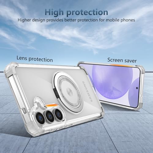 Image of Cubix Back Cover Case for Samsung Galaxy S25 Plus Hard PC + TPU | Metal Ring Kickstand | 1500g Magnetic Hold | 360 Rotating Stand | Military Drop Protection | Air Cushioned Corners