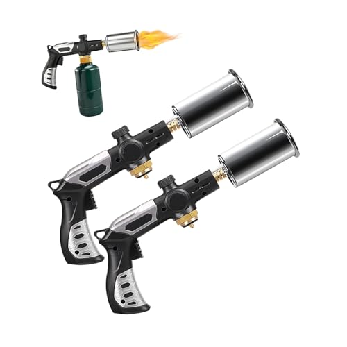 Propane Torch Gun Adjustable Flame Tool With Safety Lock One Touch Ignition High Heat 3272F For Cooking Grilling Searing Steak BBQ Welding Campfire black 2pcs