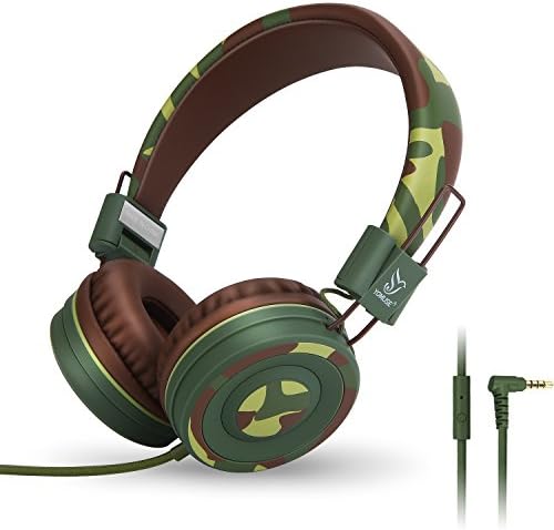 Yomuse C89 Kids Headphones, Wired Headphone with Microphone, On Ear Headphone with Adjustable, Foldable Headphones for School Travel Children Girls Boys Adults (Camo Green)