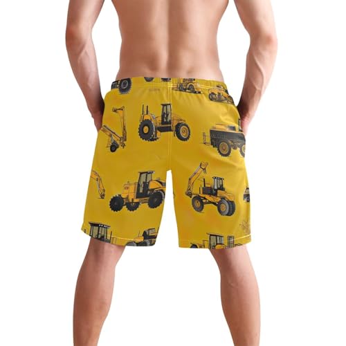 Cute Car Tractor Men's Sportwear Swim Trunks Quick Dry Board Shorts with Lining S B04008283